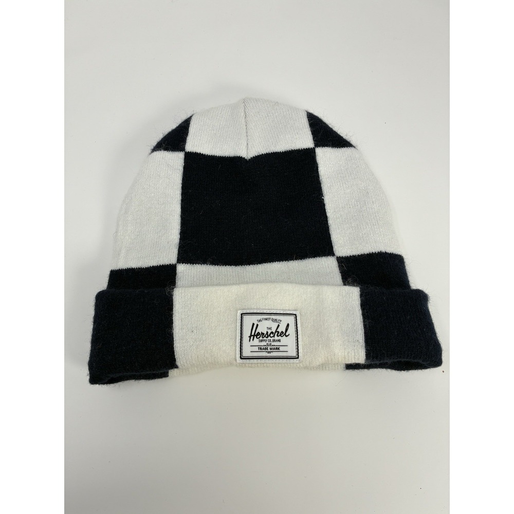 Herschel Supply Co Beanie Hat Checkerboard Black White Knit Cuff Elmer‎